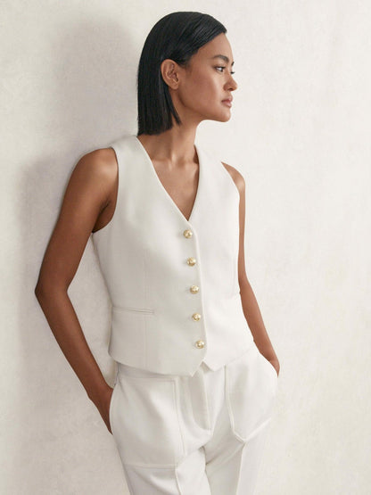 Single-Breasted Twill Waistcoat With Wool White | Women