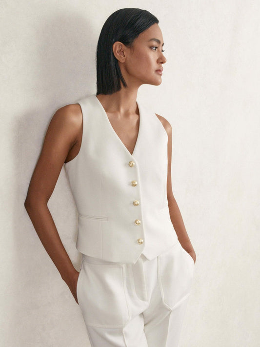 Single-Breasted Twill Waistcoat With Wool White | Women