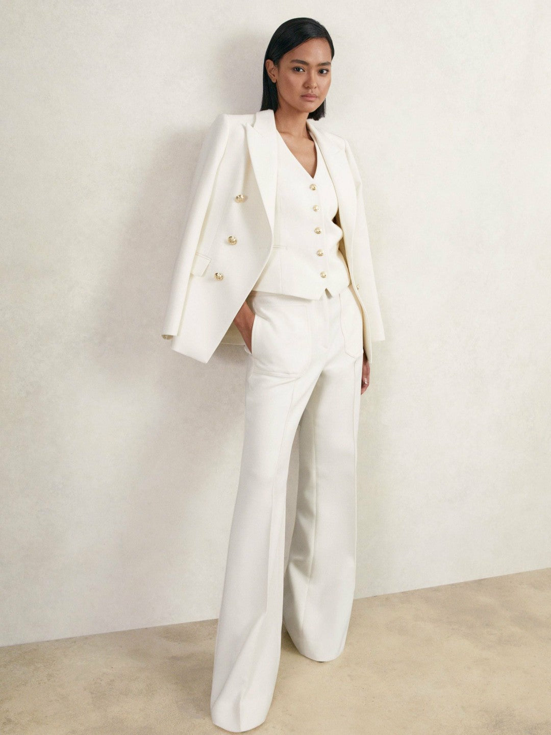 Single-Breasted Twill Waistcoat With Wool White | Women