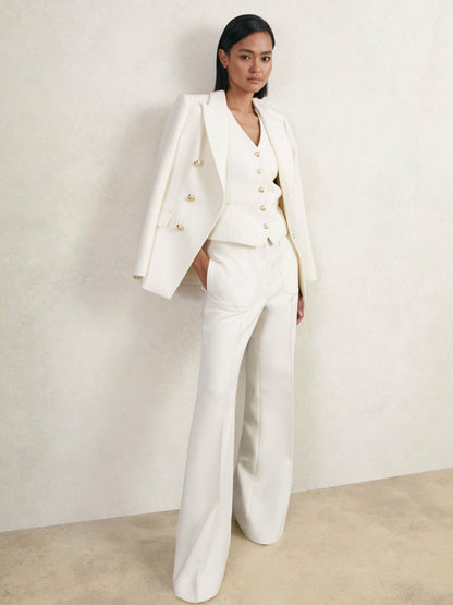 Single-Breasted Twill Waistcoat With Wool White | Women