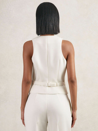 Single-Breasted Twill Waistcoat With Wool White | Women