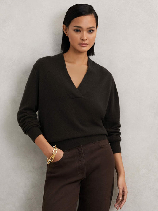 Cashmere V-Neck Jumper Chocolate Brown | Women