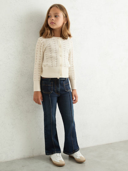 Wool-Cotton Pointelle Cardigan Ivory | Children & Baby