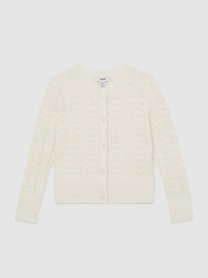 Wool-Cotton Pointelle Cardigan Ivory | Children & Baby