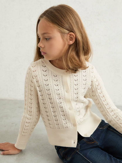 Wool-Cotton Pointelle Cardigan Ivory | Children & Baby