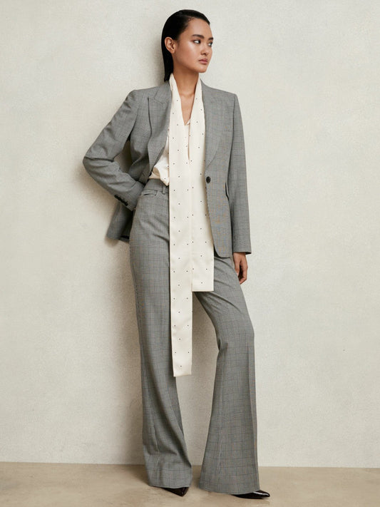 Petite Single-Breasted Check Suit Blazer Grey | Women