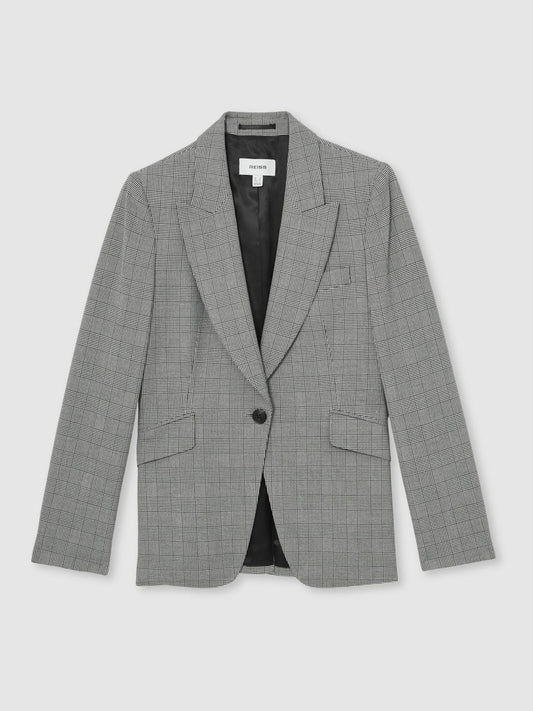 Petite Single-Breasted Check Suit Blazer Grey | Women