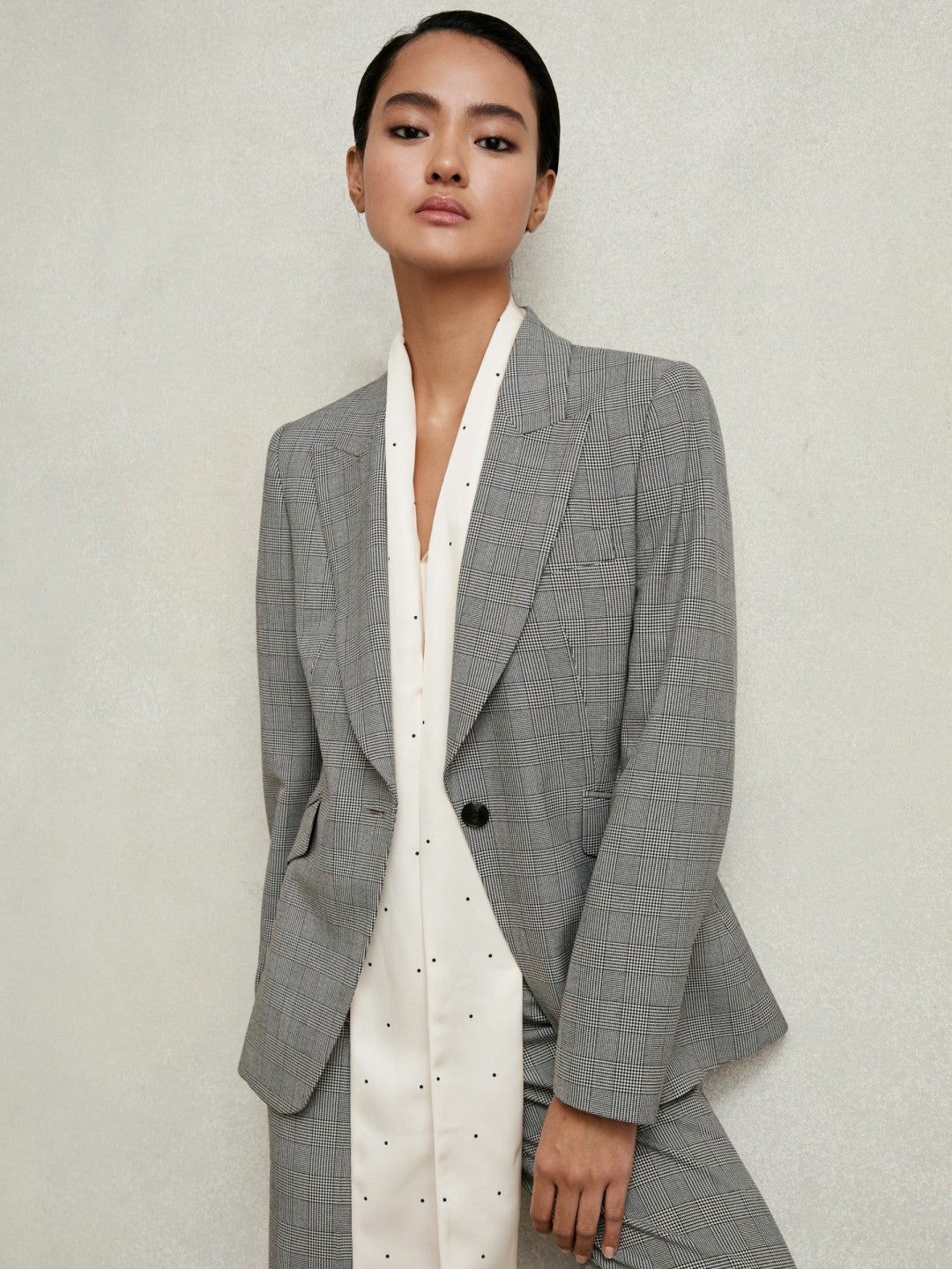 Petite Single-Breasted Check Suit Blazer Grey | Women