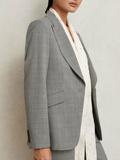 Petite Single-Breasted Check Suit Blazer Grey | Women
