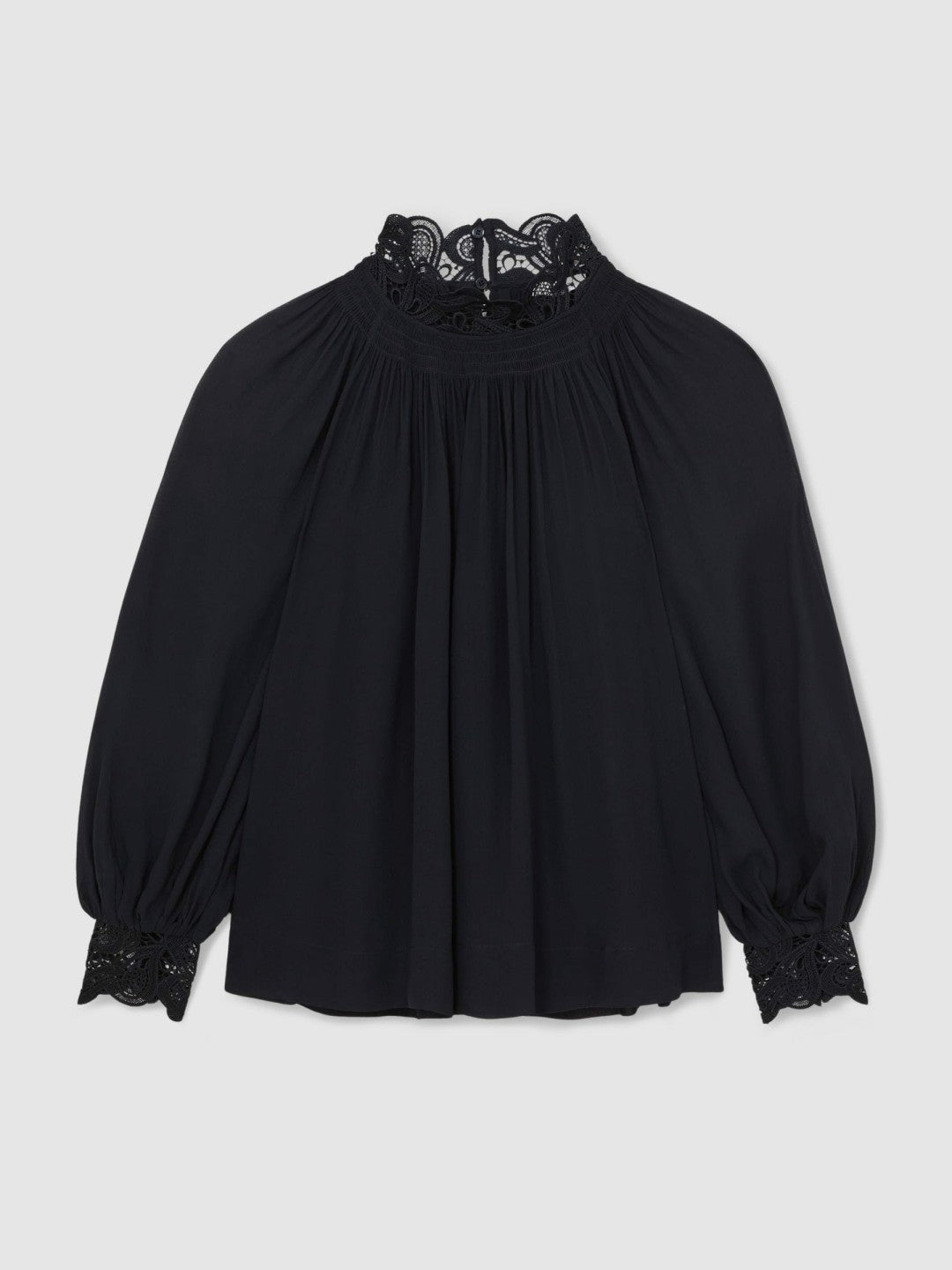 Lace-Trim Draped Chiffon Top Navy | Women