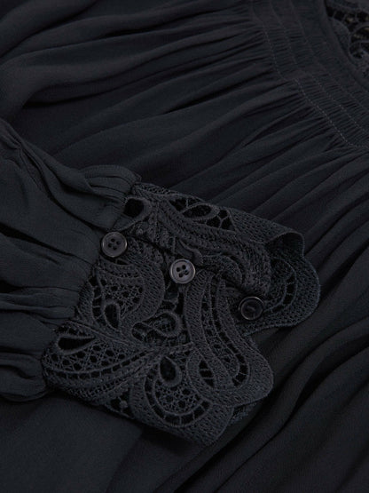 Lace-Trim Draped Chiffon Top Navy | Women
