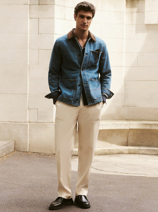 Lyocell Cotton Wide Utility Trousers Ecru | Men
