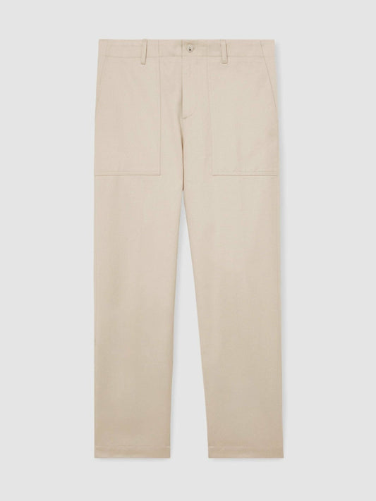 Lyocell Cotton Wide Utility Trousers Ecru | Men