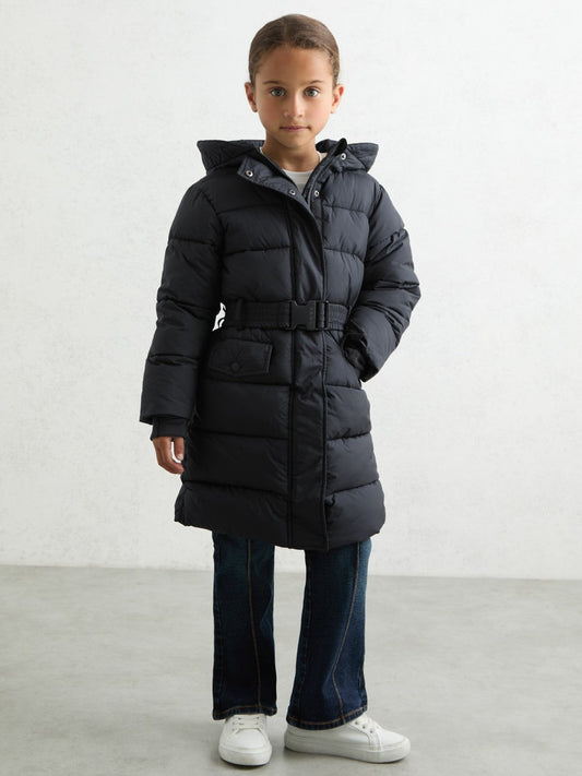 Longline Hooded Puffer Coat Navy | Children & Baby