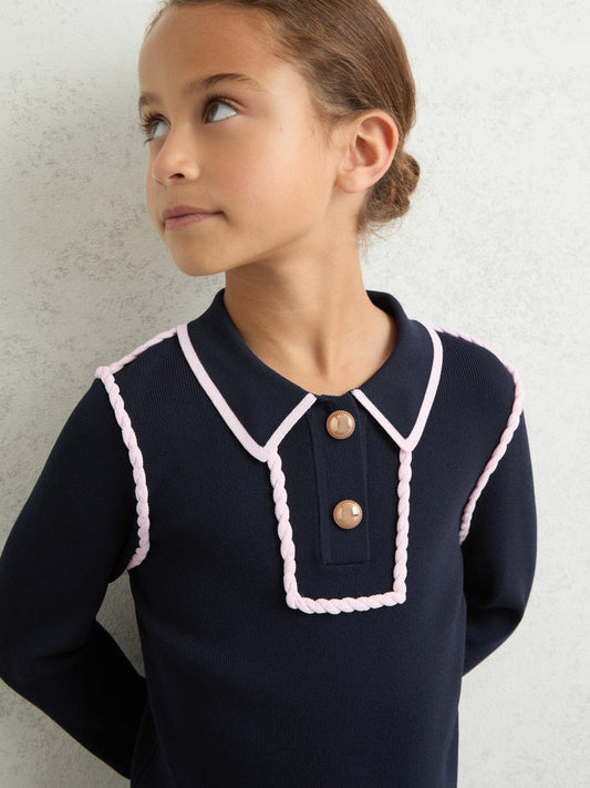 3-9 yrs Piped Knitted Collar Top Navy | Children & Baby