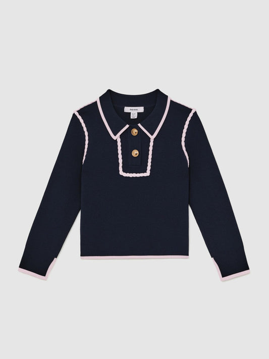 3-9 yrs Piped Knitted Collar Top Navy | Children & Baby