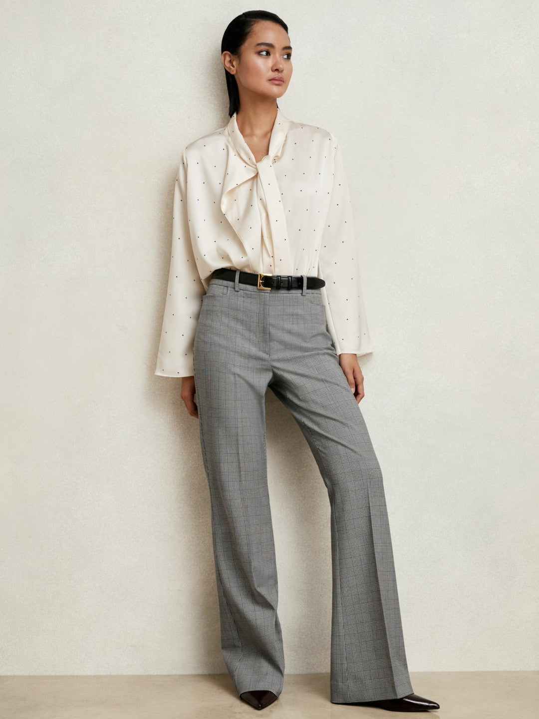 Check Flared Suit Trousers Grey | Women