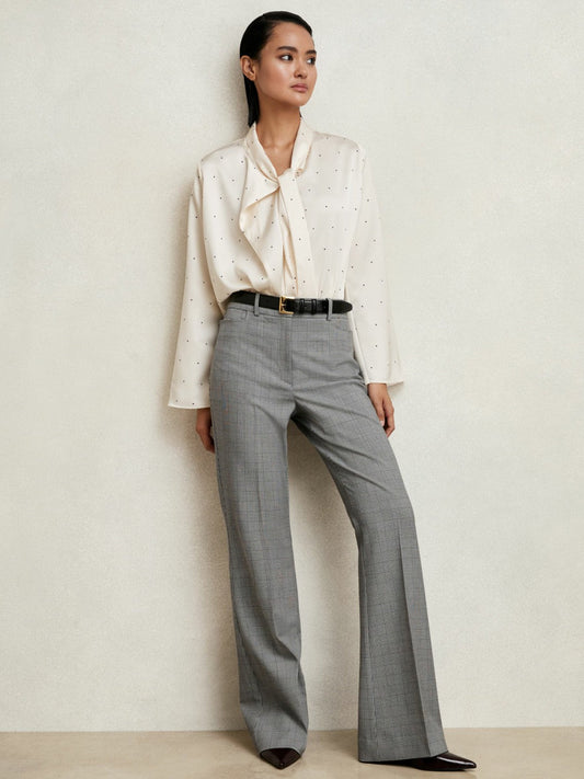 Check Flared Suit Trousers Grey | Women