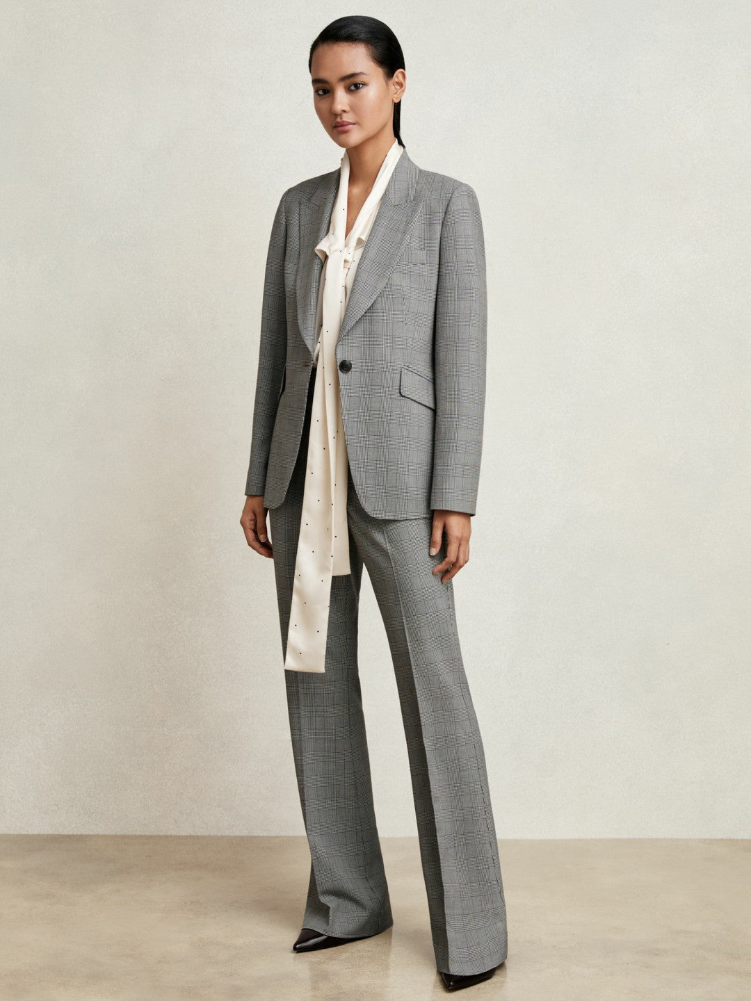 Check Flared Suit Trousers Grey | Women