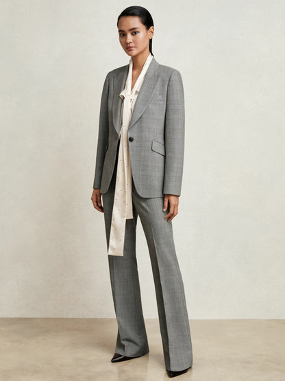 Check Flared Suit Trousers Grey | Women