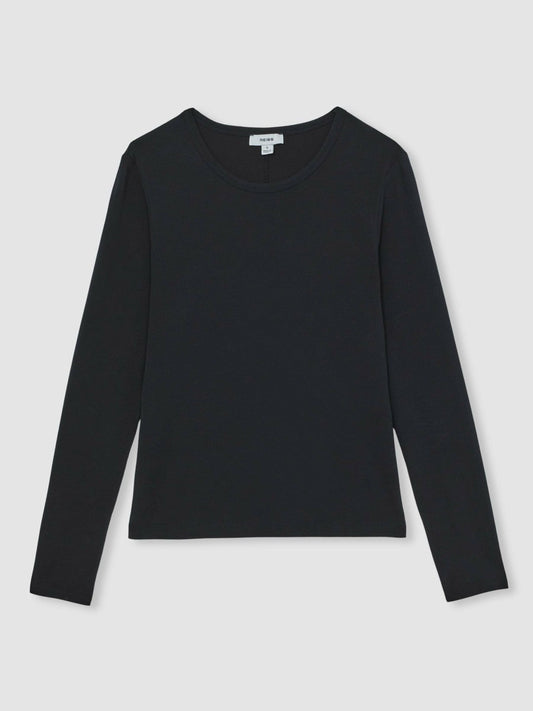 Cotton Crew-Neck Long-Sleeve T-Shirt With Stretch Black | Women