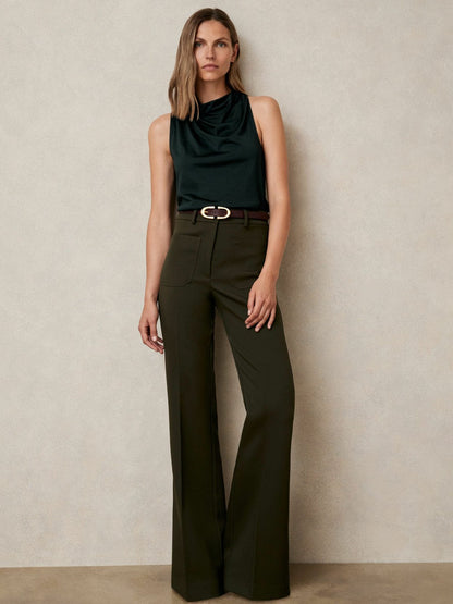 Cotton-Blend Cowl-Neck Sleeveless Top Green | Women