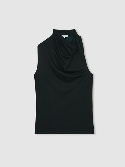 Cotton-Blend Cowl-Neck Sleeveless Top Green | Women