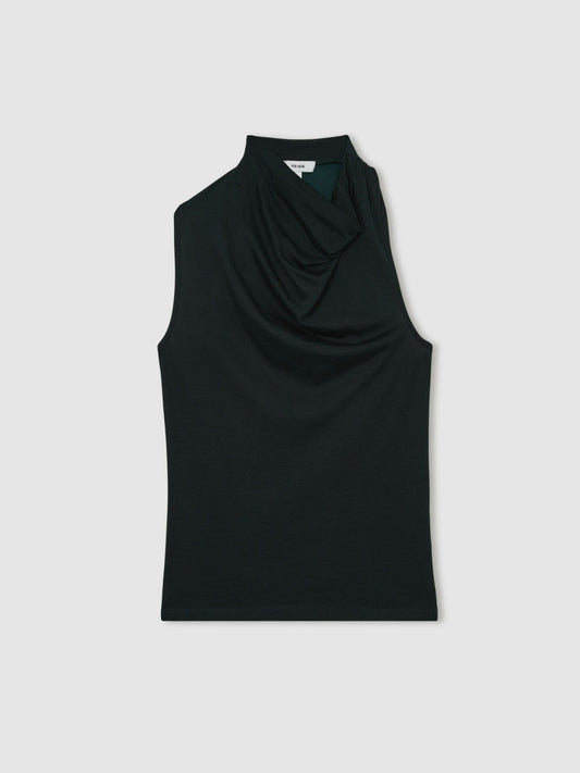 Cotton-Blend Cowl-Neck Sleeveless Top Green | Women