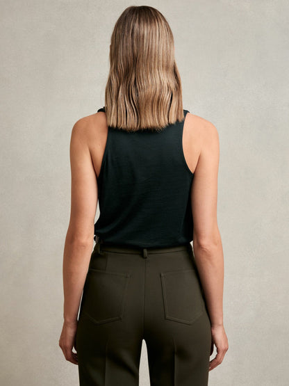 Cotton-Blend Cowl-Neck Sleeveless Top Green | Women