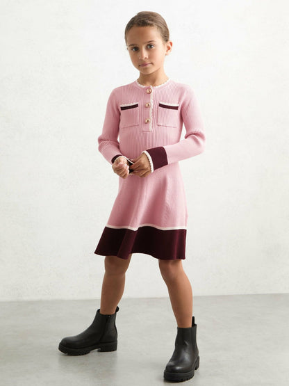9-13 yrs Scallop-Trim Rib-Knit Dress Pink | Children & Baby