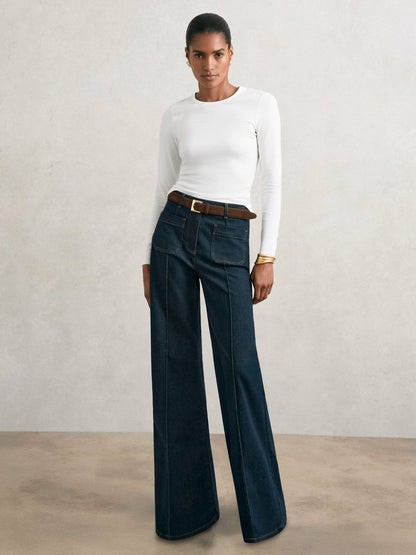 Cotton Crew-Neck Long-Sleeve T-Shirt With Stretch White | Women