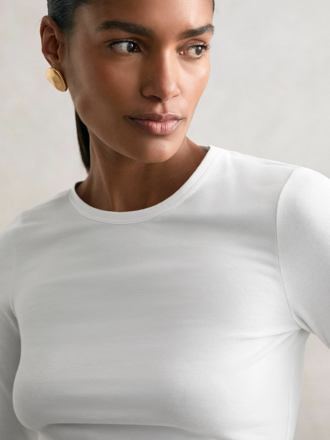 Cotton Crew-Neck Long-Sleeve T-Shirt With Stretch White | Women