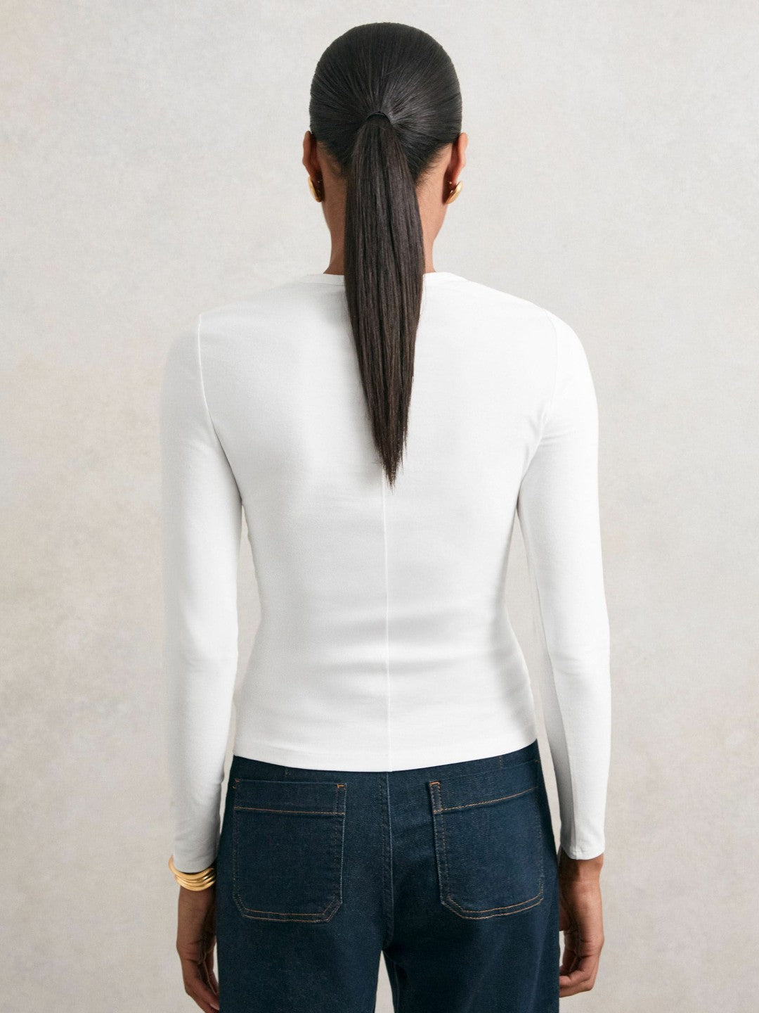 Cotton Crew-Neck Long-Sleeve T-Shirt With Stretch White | Women
