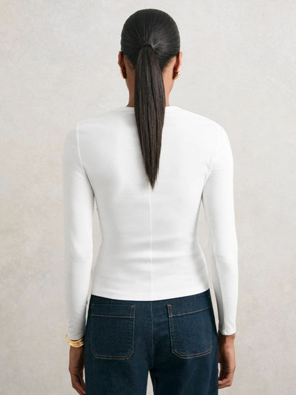 Cotton Crew-Neck Long-Sleeve T-Shirt With Stretch White | Women