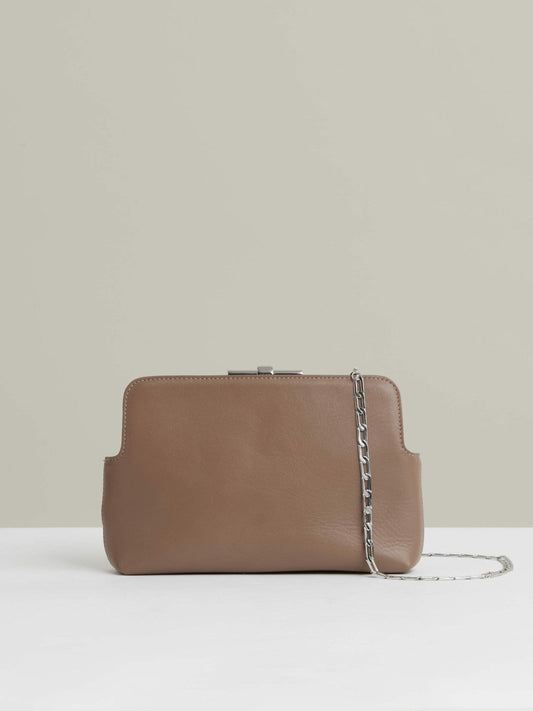Leather Frame Clutch Bag Neutral | Women