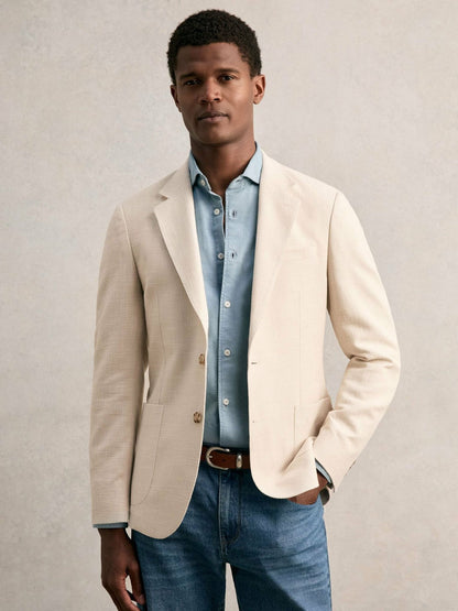Slim Fit Single Breasted Textured Blazer with Cotton Stone | Men