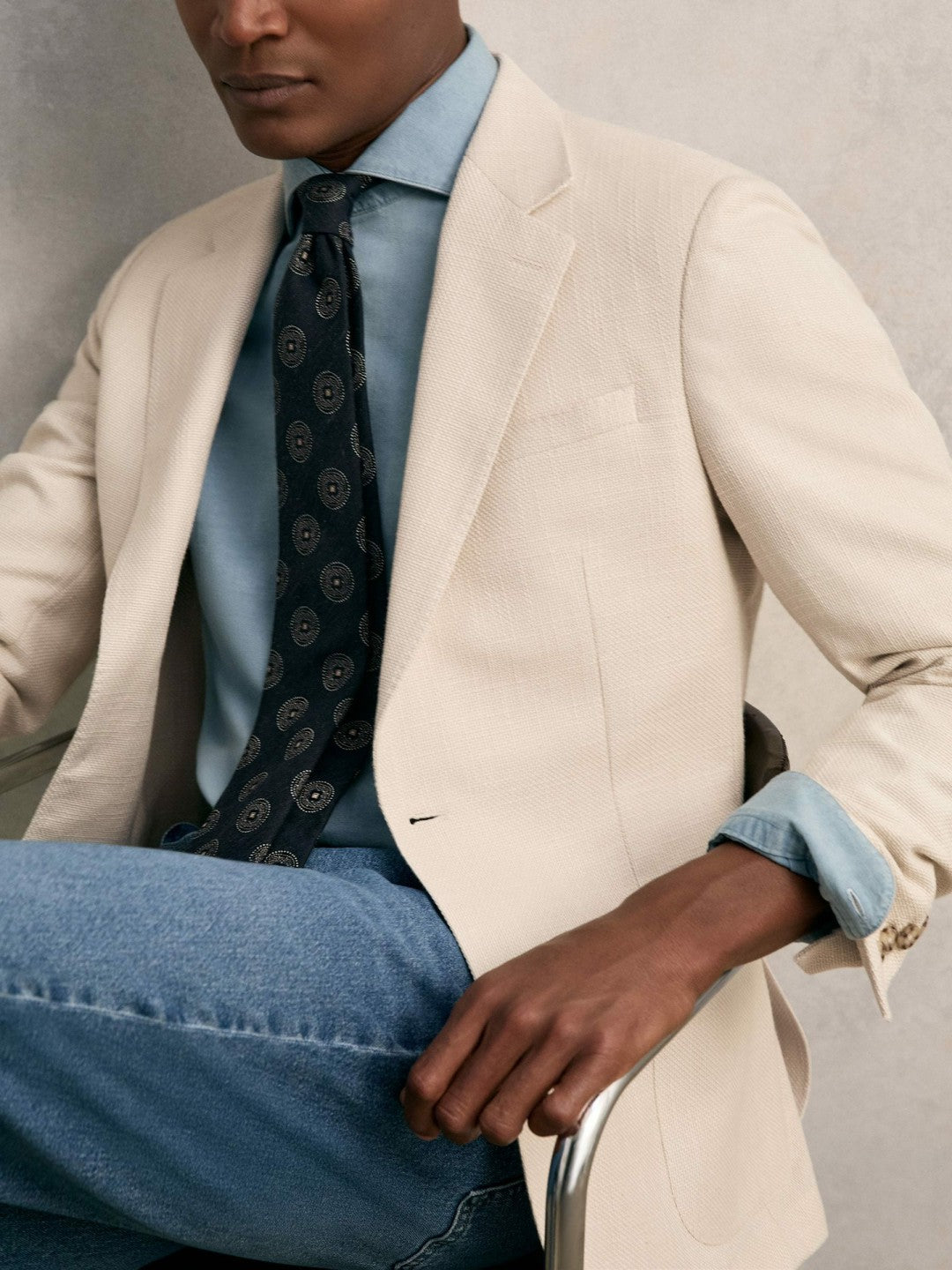 Slim Fit Single Breasted Textured Blazer with Cotton Stone | Men