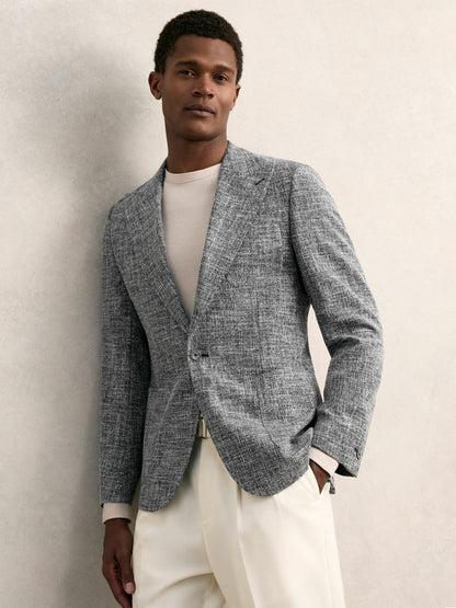 Single-Breasted Textured Mélange Blazer Slim-Fit Navy Melange | Men