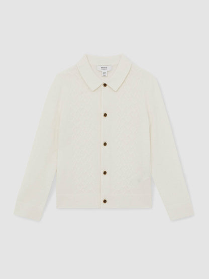 3-9 yrs Wool V-Stitch Button-Through Cardigan Off White | Children & Baby