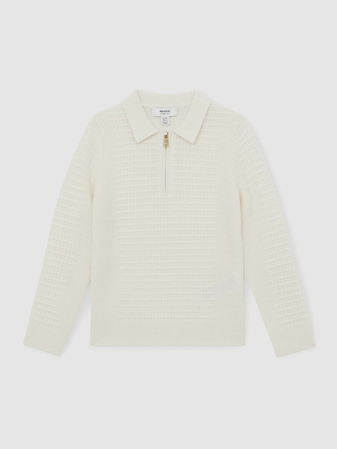 3-9 yrs Wool Waffle-Knit Half-Zip Polo Shirt Off White | Children & Baby