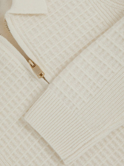 3-9 yrs Wool Waffle-Knit Half-Zip Polo Shirt Off White | Children & Baby