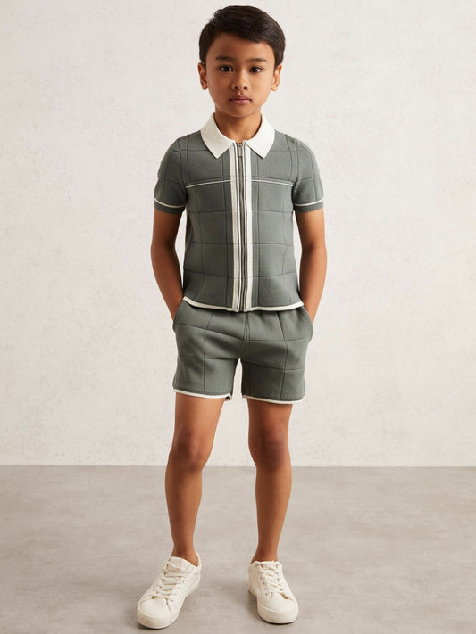 13-14 yrs Tipped Knit Zip-Through Shirt Dark Sage Green | Children & Baby