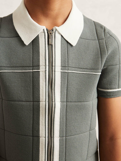 13-14 yrs Tipped Knit Zip-Through Shirt Dark Sage Green | Children & Baby