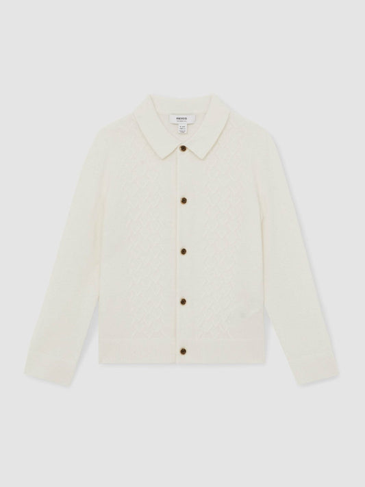9-13 yrs Wool V-Stitch Button-Through Cardigan Off White | Children & Baby