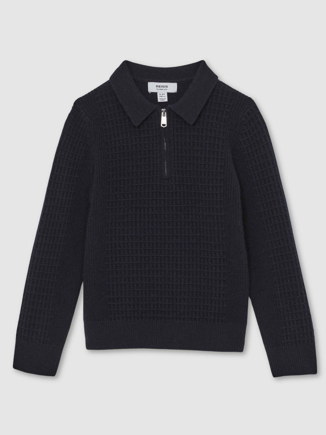 3-9 yrs Wool Waffle-Knit Half-Zip Polo Shirt Navy Blue | Children & Baby