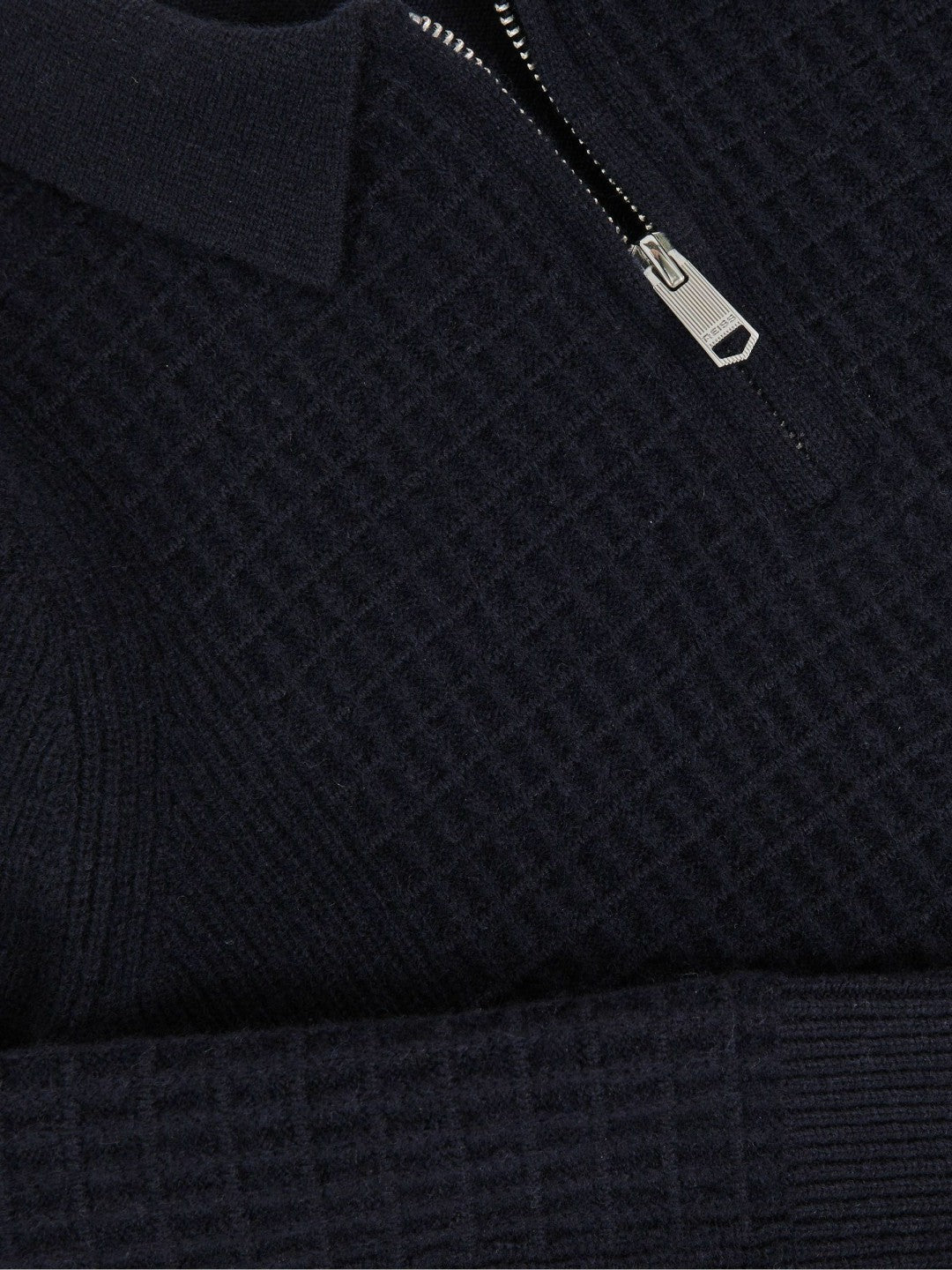 3-9 yrs Wool Waffle-Knit Half-Zip Polo Shirt Navy Blue | Children & Baby