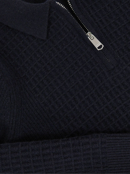 3-9 yrs Wool Waffle-Knit Half-Zip Polo Shirt Navy Blue | Children & Baby
