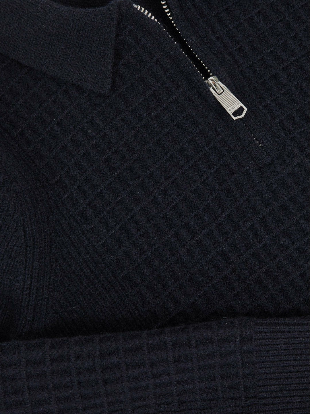 9-13 yrs Wool Waffle-Knit Half-Zip Polo Shirt Navy Blue | Children & Baby