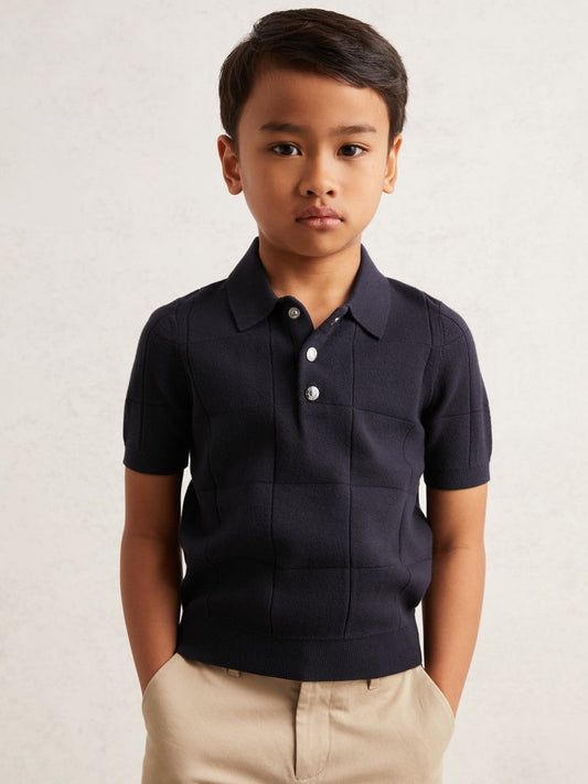 9-13 yrs Stitch-Detail Press-Stud Polo Shirt Navy Blue | Children & Baby