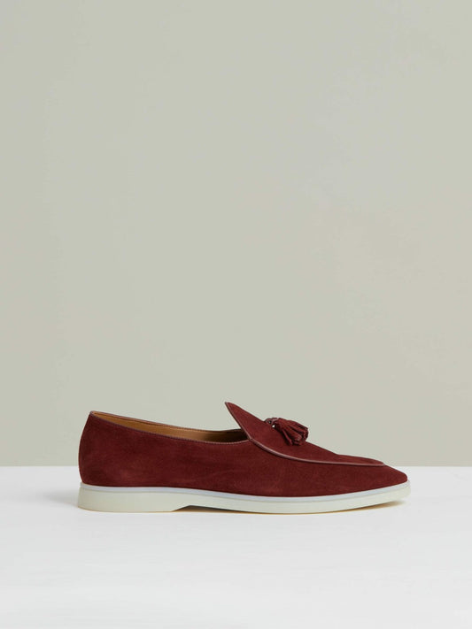 Suede Tassel Loafers Maroon Red | Men